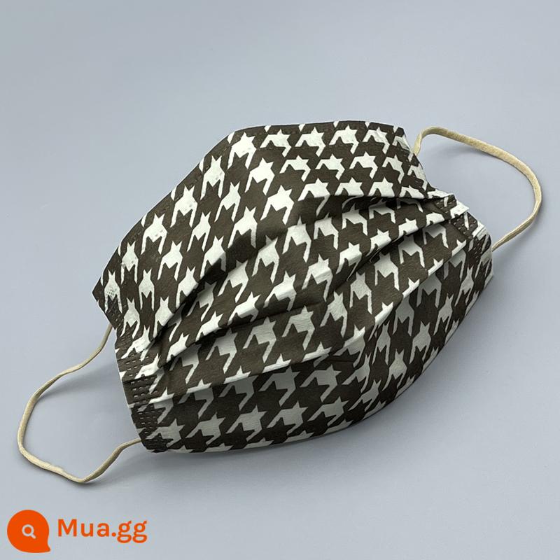 Mặt nạ độc lập ba lớp màu houndstooth cà phê đen xanh đậm với vải tan chảy bảo vệ tai thoáng khí - Gói cá nhân dành cho người lớn Houndstooth màu nâu