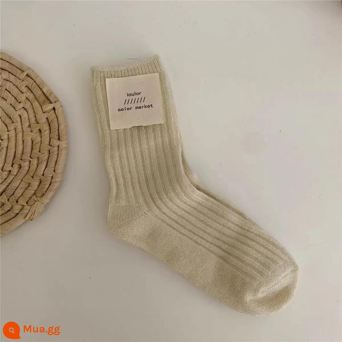 Vớ Nick Vớ Thu Đông Dày Cashmere Tất Nhật Bản Hàn Quốc Nữ Ống Giữa In Triều Màu Tinh Khiết Vớ Bong Bóng - màu be