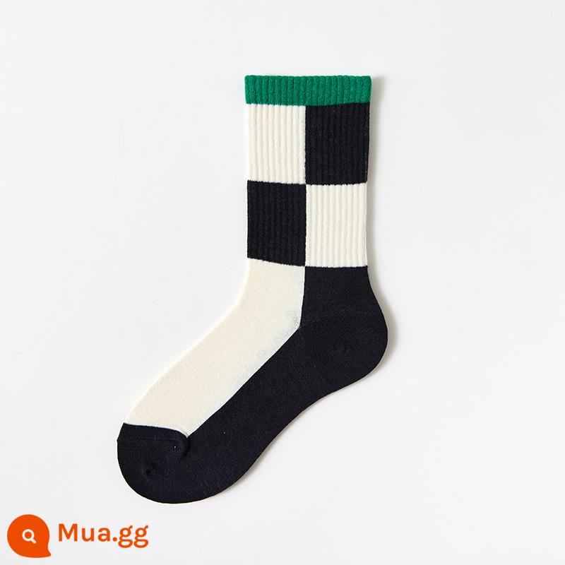 NickSocks đen trắng kẻ sọc cổ điển khuôn mặt tươi cười vớ ống giữa cổ điển phối màu cổ điển cặp vớ thủy triều phiên bản Hàn Quốc - lưới lớn