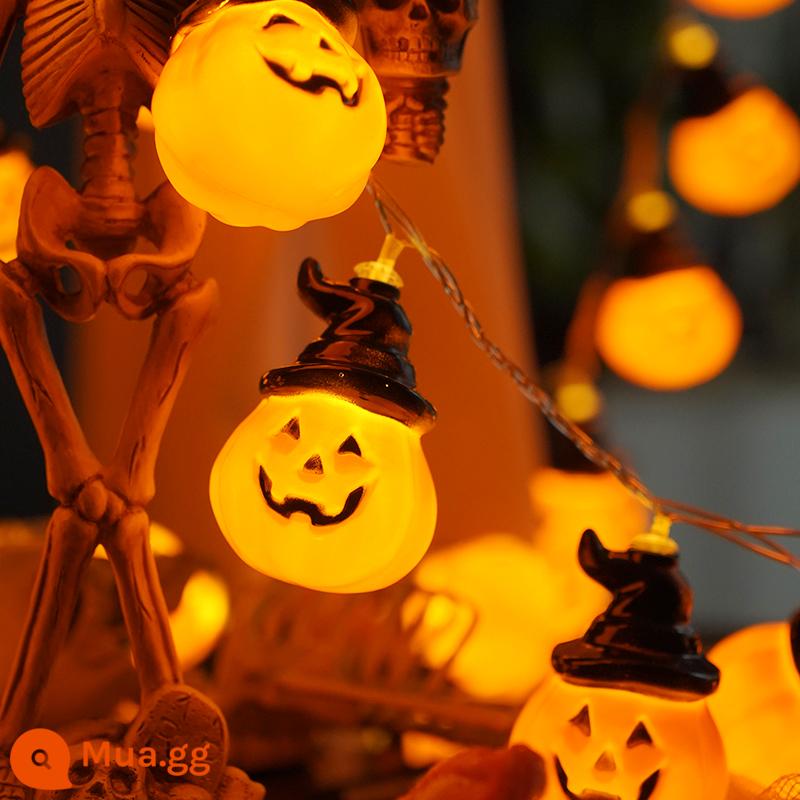 Halloween bí ngô đèn lồng đồ chơi bộ xương dây đèn nhỏ trang trí thanh trung tâm mua sắm sự kiện bố trí cảnh đạo cụ và đồ trang trí - Mô hình bí ngô có mũ pin 1,5 mét 10 đèn