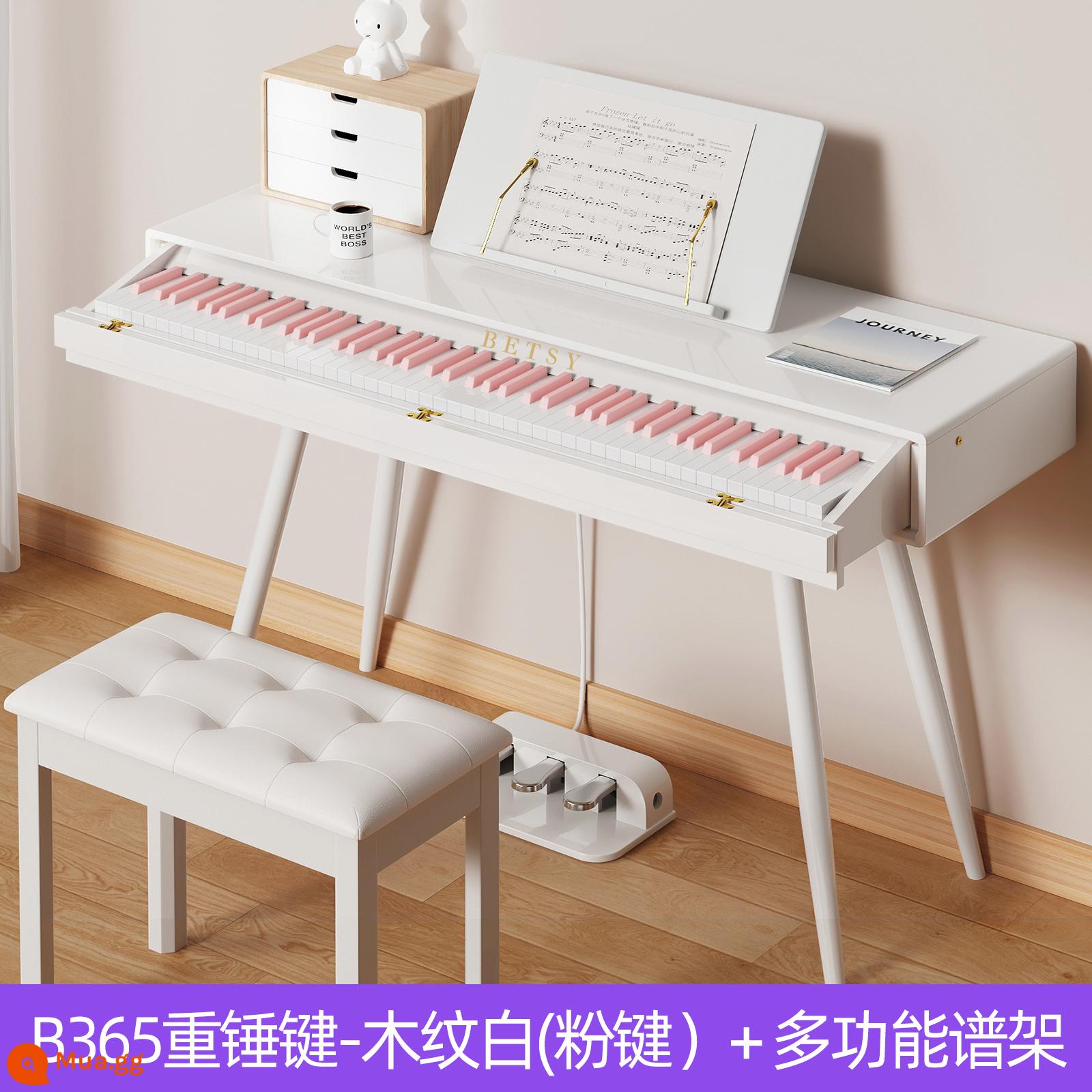 Hong Kong betsy Becky B365 đàn piano điện tử búa nặng 88 phím dành cho người mới bắt đầu để bàn đàn piano điện tử - Phím búa nặng B365 - vân gỗ trắng (phím hồng) + giá nhạc đa năng