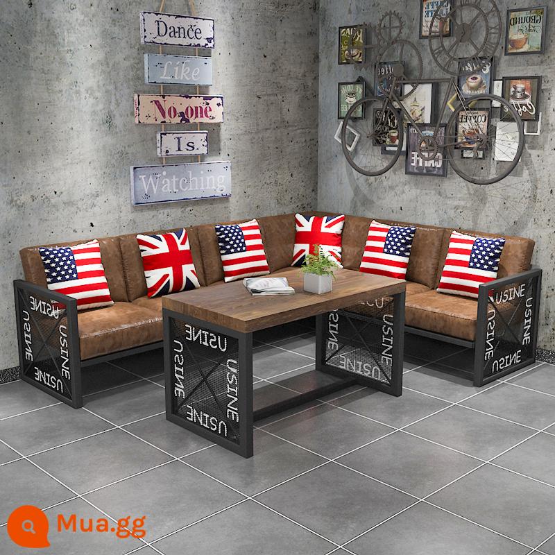 Retro Winding Wind and Iron Art Bar Card Sofa Sofa Âm nhạc BARBECUE BARBECUE BARBECUE BAR Bàn và Ghế Kết hợp Ghế - Đoàn 7 hình trái 6 người 220*160