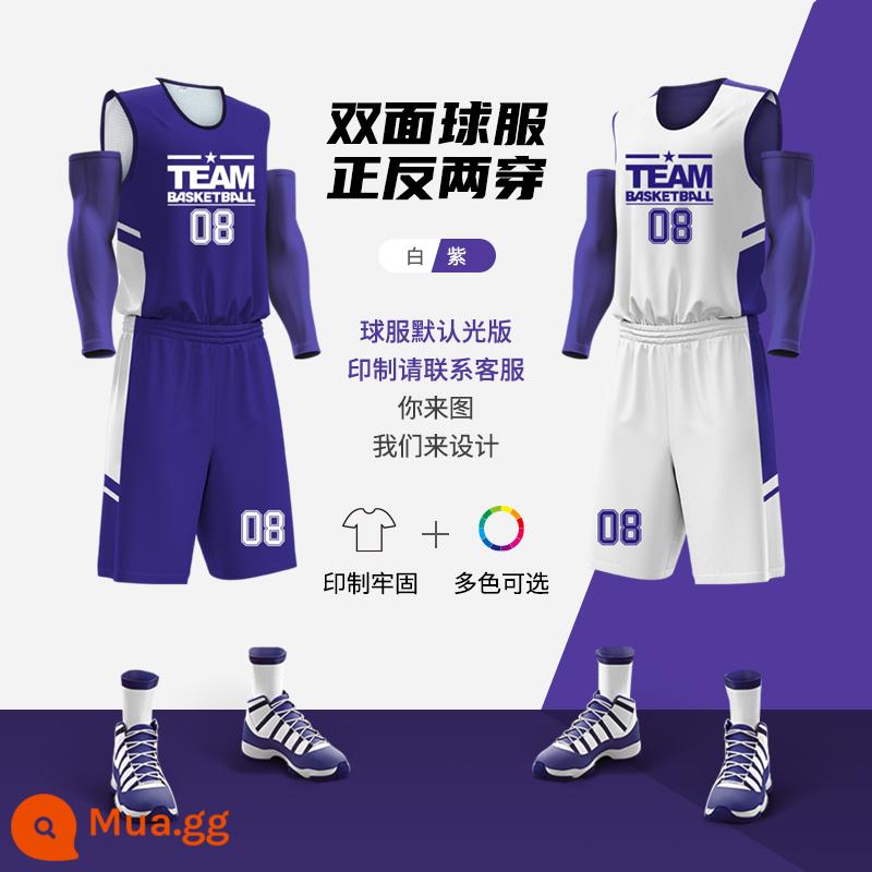 Vụ kiện bóng rổ đôi đàn ông Jersey Custom College Cạnh tranh Đội ngũ đào tạo bóng rổ bóng rổ Vest - Có thể đảo ngược màu trắng/tím