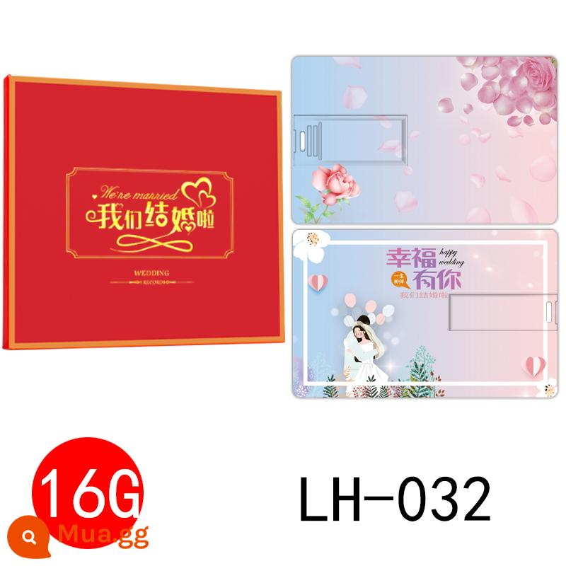 16G Cưới Đĩa U 32 Album Bìa Cứng Thiệp Cưới Đèn LED Cổng USB Tùy Chỉnh Sự Kiện Hạnh Phúc Máy Tính USB Đám Cưới phù Hợp Với Chữ 8 - Lục lam LH-032-16g