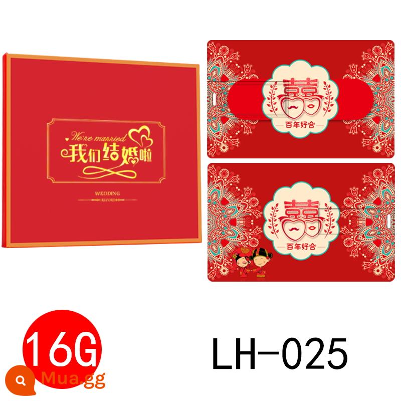 16G Cưới Đĩa U 32 Album Bìa Cứng Thiệp Cưới Đèn LED Cổng USB Tùy Chỉnh Sự Kiện Hạnh Phúc Máy Tính USB Đám Cưới phù Hợp Với Chữ 8 - Màu vàng LH-025-16g