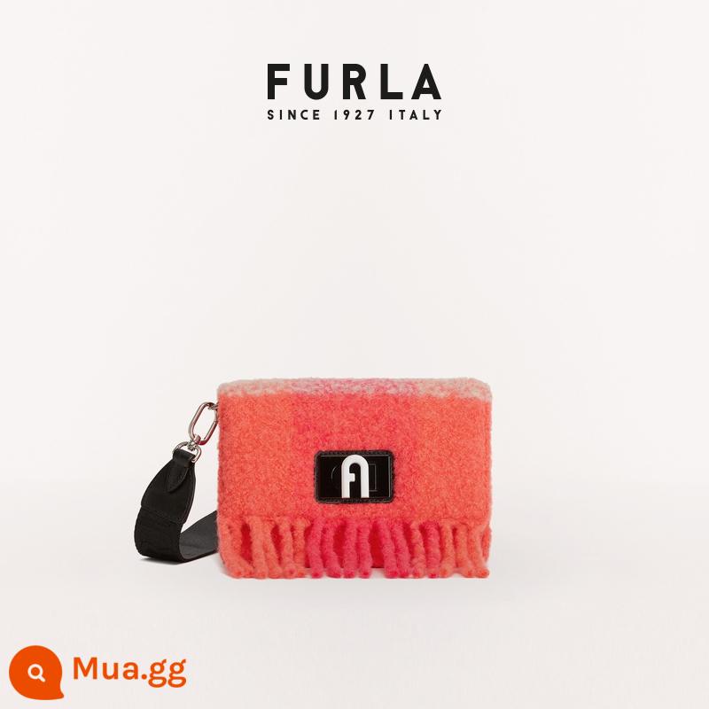 [Quà Năm Mới] Túi Messenger Nữ Vải Len Tua Rua Mềm Furla1927 - Màu đỏ lựu + đen