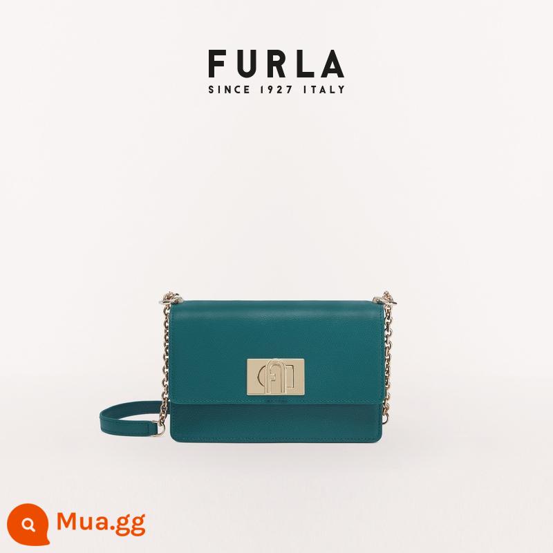 [Quà tặng năm mới] FURLA 1927 Ms. Túi đeo chéo màu trơn da bò đi lại - Màu xanh lá cây đậm