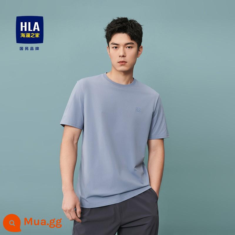 HLA/Heilan Nhà Nam Cotton Nguyên Chất Áo Thun Tay Ngắn Mùa Hè 2024 Màu Cổ Tròn Đơn Giản In Chữ Hàng Đầu dành Cho Nam - Xanh xám 3C [Phong cách mới 2024]