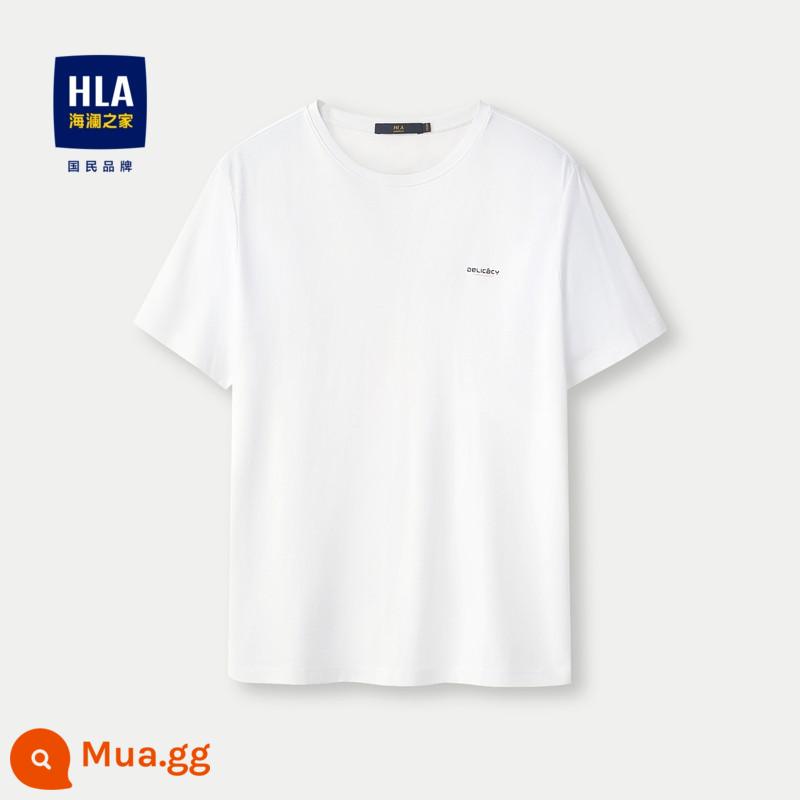 HLA/Heilan Nhà Nam Cotton Nguyên Chất Áo Thun Tay Ngắn Mùa Hè 2024 Màu Cổ Tròn Đơn Giản In Chữ Hàng Đầu dành Cho Nam - Màu trắng nhạt 1C