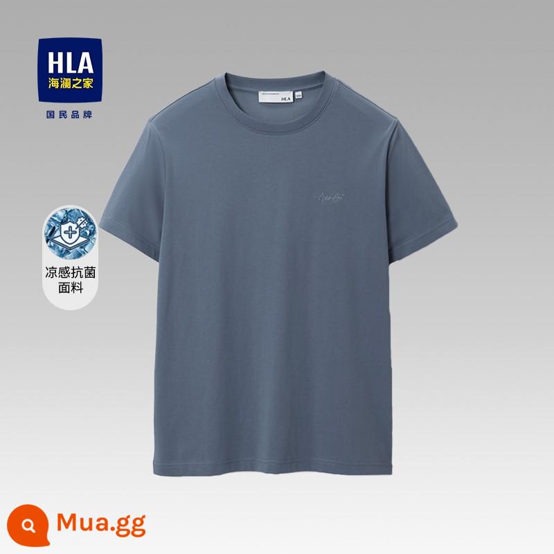 HLA/Heilan Nhà Nam Cotton Nguyên Chất Áo Thun Tay Ngắn Mùa Hè 2024 Màu Cổ Tròn Đơn Giản In Chữ Hàng Đầu dành Cho Nam - Xám vừa 71 [mẫu mới 2024]