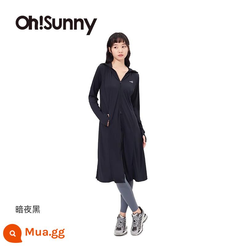 Ohsunny nữ thần quần áo chống nắng mở rộng thoáng khí chống nắng quần áo ngoài trời chống tia cực tím thể thao áo gió áo khoác mỏng - Phiên bản dài trung bình của Goddess-Dark Night Black