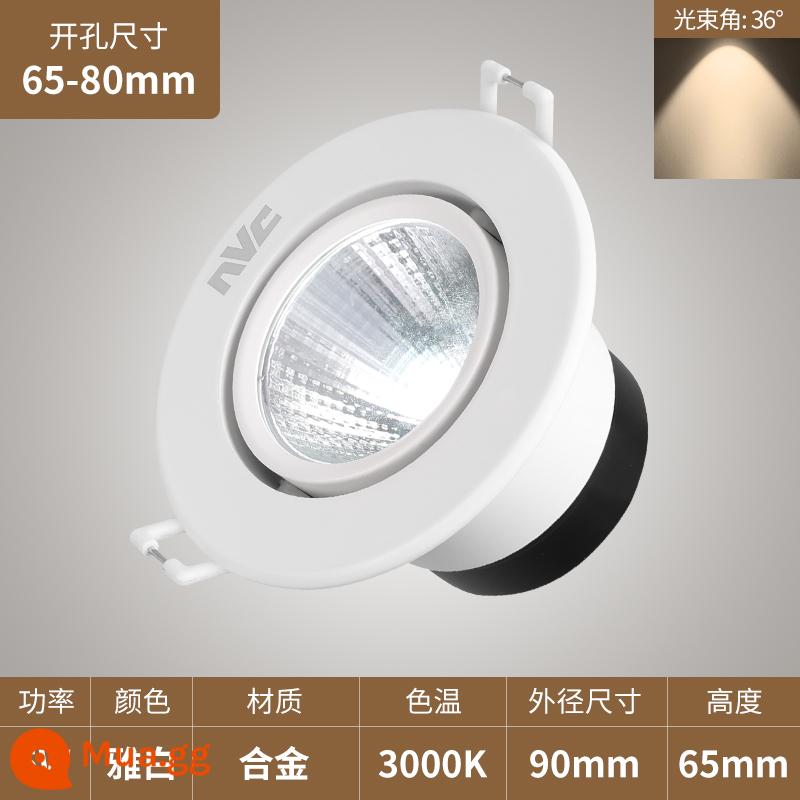 NVC chiếu sáng lõi ngô Spotlight nhúng đèn LED âm trần màu cao cấp khách sạn cửa hàng quần áo showroom đèn nền tường trần - 5W Màu vàng ấm [Mẫu nhôm, Mũi khoan nhỏ Φ65-80]