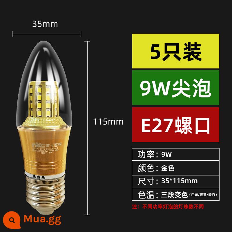 NVC chiếu sáng bóng đèn LED e14 vít tiết kiệm năng lượng hộ gia đình đèn pha lê đầu bong bóng nến đèn siêu sáng nguồn sáng e27 - 9W ba màu E27 (gói 5)