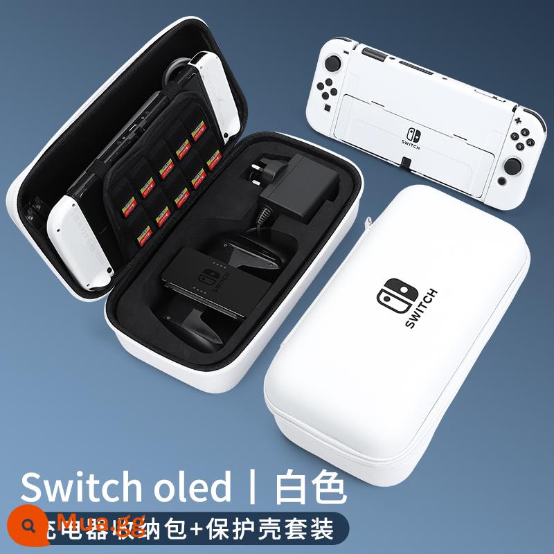 Túi lưu trữ Nintendo Switch, hộp bảo vệ Switcholed, hộp lưu trữ dung lượng lớn, bộ đầy đủ, bảng điều khiển trò chơi NS, hộp thẻ Mario, tay cầm OLED, đế di động, phụ kiện Lite, túi cứng - Túi đựng Oled [màu trắng★ có thể đựng bộ sạc + tay cầm] + hộp bảo vệ tương tự√