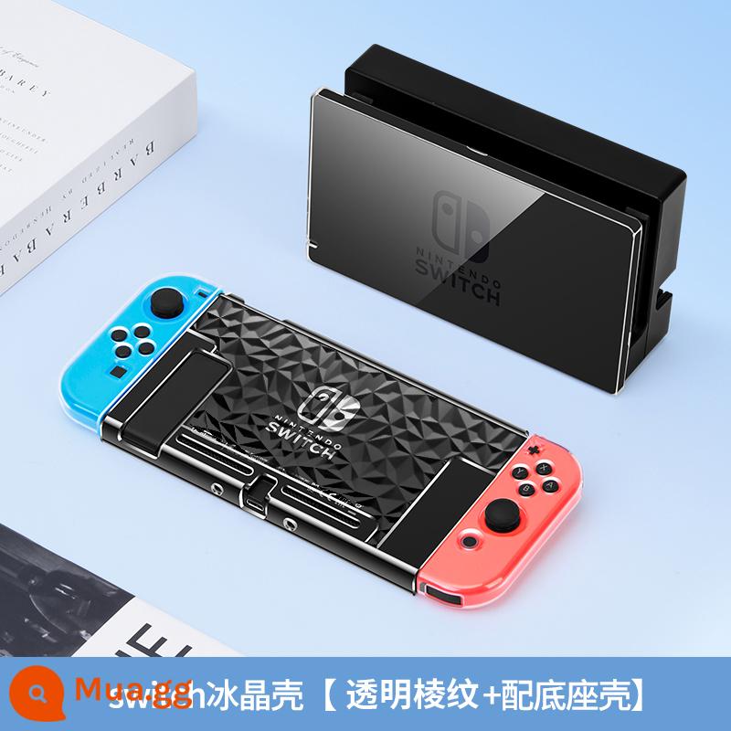 Vỏ bảo vệ Nintendo Switcholed trong suốt Vỏ tay cầm công tắc Vỏ cứng hai mảnh NS phiên bản tuổi thọ pin Vỏ đế có thể cắm được Vỏ bảng điều khiển trò chơi OLED Tấm che bụi Phụ kiện hộp thẻ pha lê acrylic - Switch Ice Crystal Shell- [có gân trong suốt] với vỏ đế + màng + nắp rocker