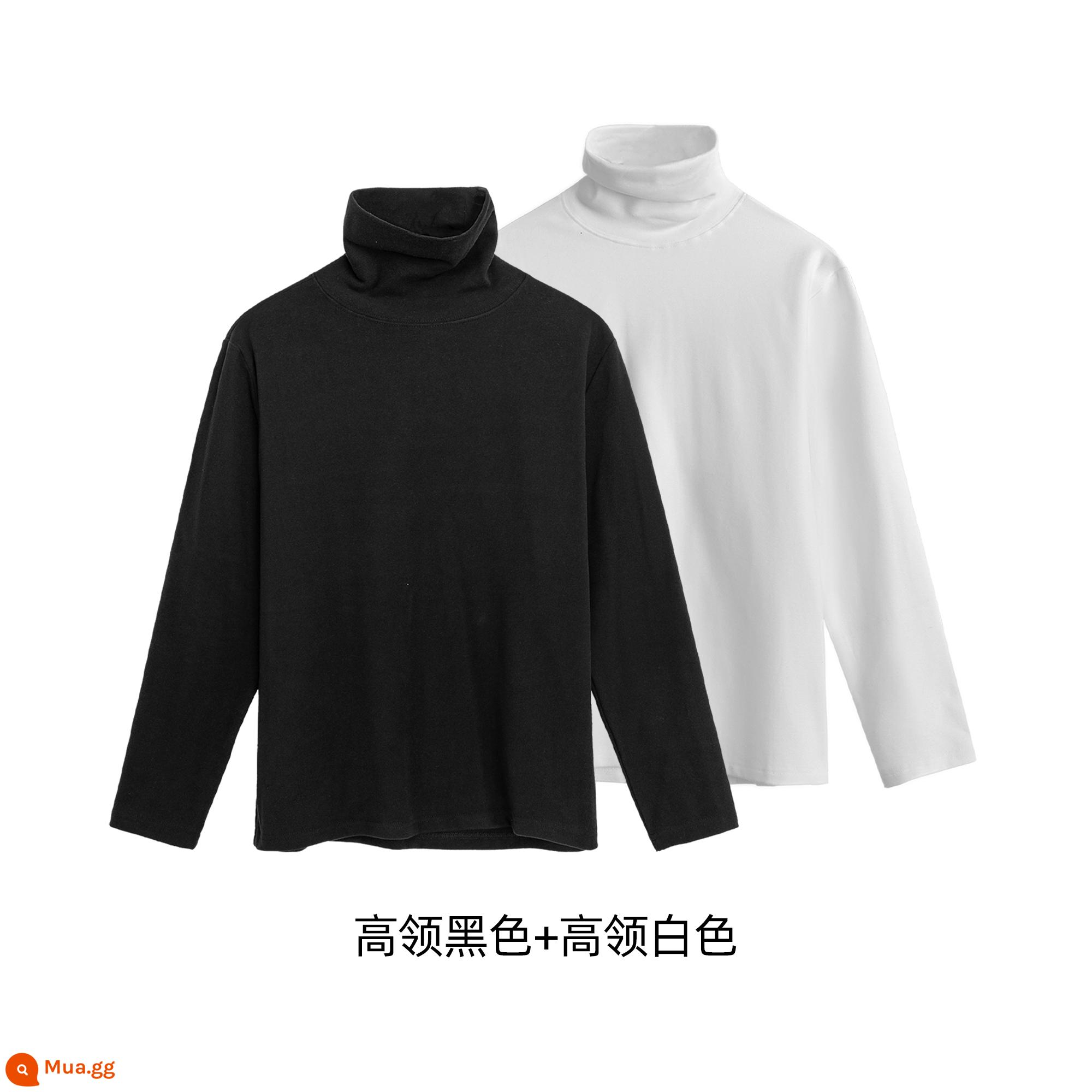 Đen TURTLENCECK BASE MENTUMENT MINAUM VÀ WINTER Đạo đức ống t -Shirt dài -sleeved Trendy Glimming Top -Level Sensory Warening Nội tâm - Áo cao cổ đen + áo cao cổ trắng