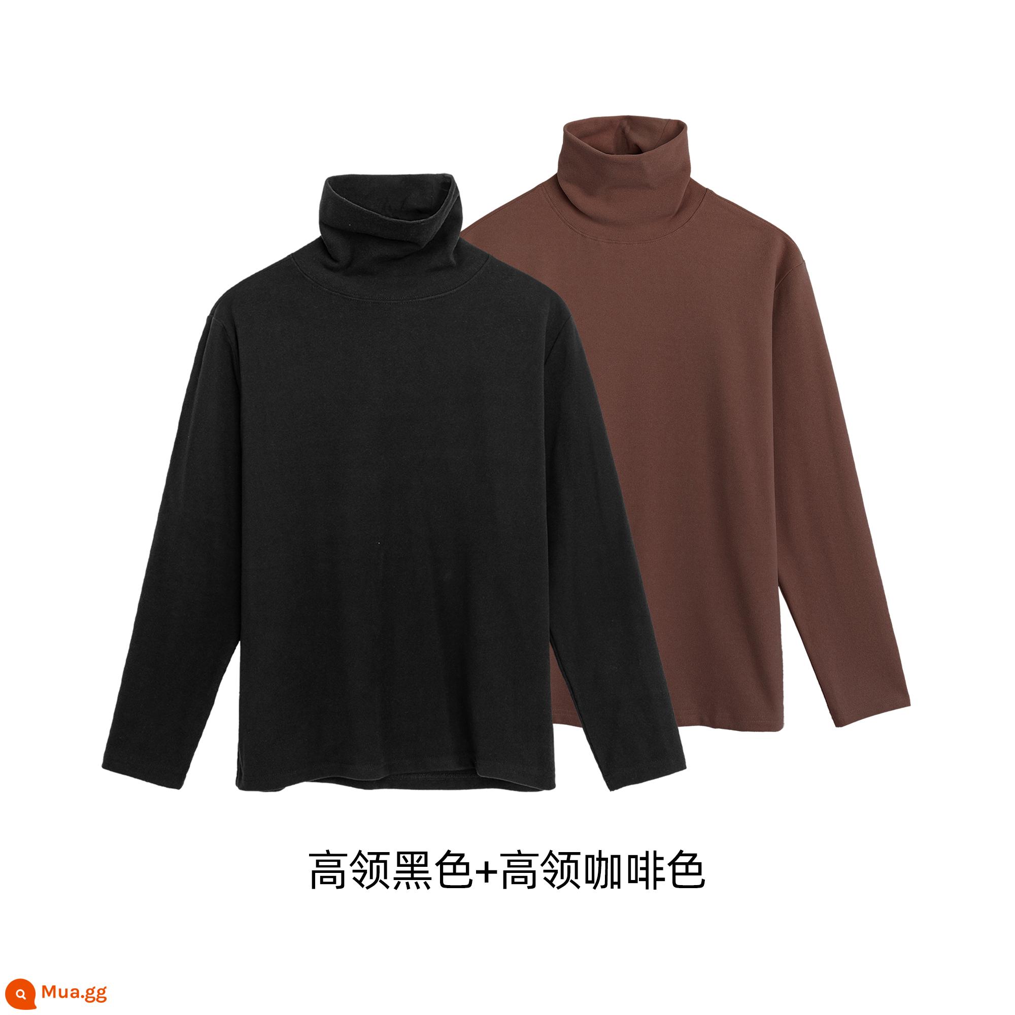 Đen TURTLENCECK BASE MENTUMENT MINAUM VÀ WINTER Đạo đức ống t -Shirt dài -sleeved Trendy Glimming Top -Level Sensory Warening Nội tâm - Áo cao cổ màu đen + cà phê cao cổ