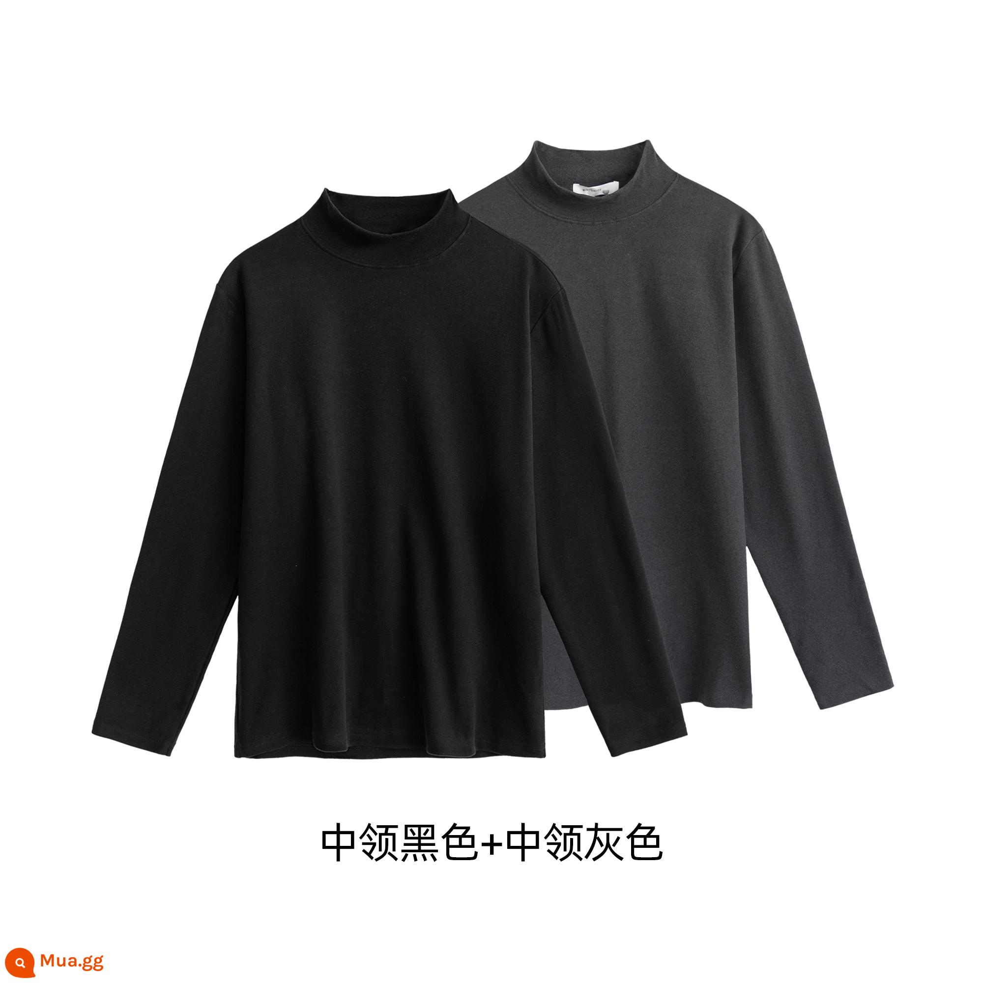 Đen TURTLENCECK BASE MENTUMENT MINAUM VÀ WINTER Đạo đức ống t -Shirt dài -sleeved Trendy Glimming Top -Level Sensory Warening Nội tâm - Cổ áo trung tâm màu đen + cổ áo trung tâm màu xám