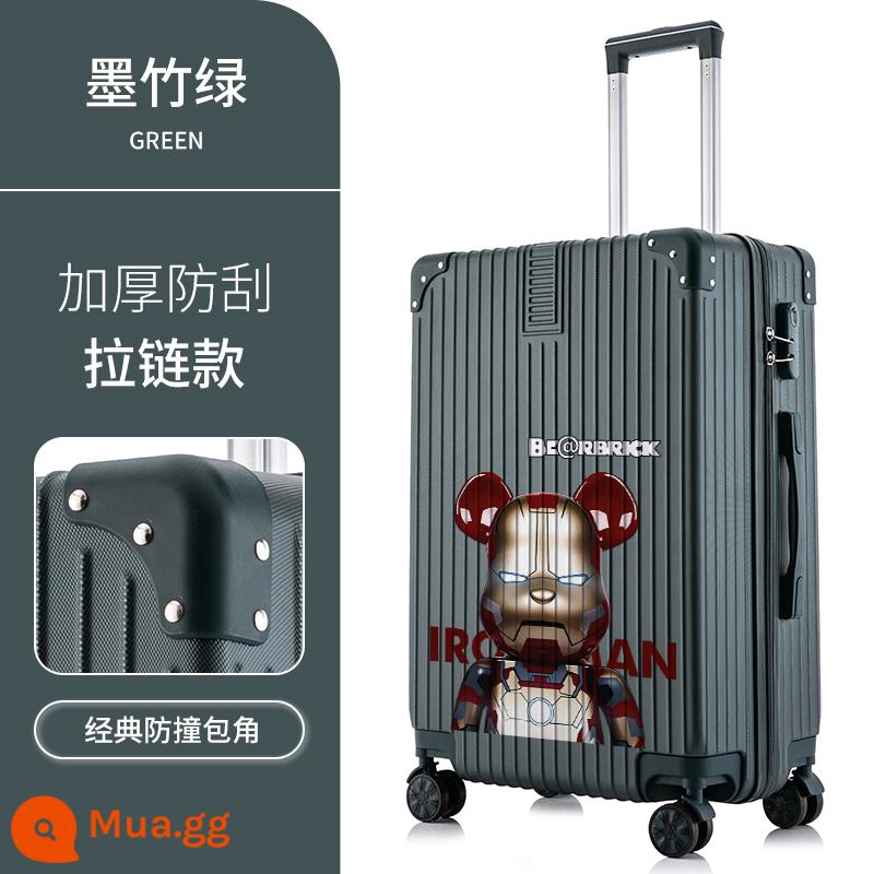 Bạo Lực Gấu Graffiti Vali Nữ Xe Đẩy Nhỏ 24 Inch 2022 Mật Khẩu Mới Vali Da Nam Mạnh Mẽ Và Bền Đẹp - Thép Gấu/Dây Kéo Kiểu [Đen Tre Xanh]