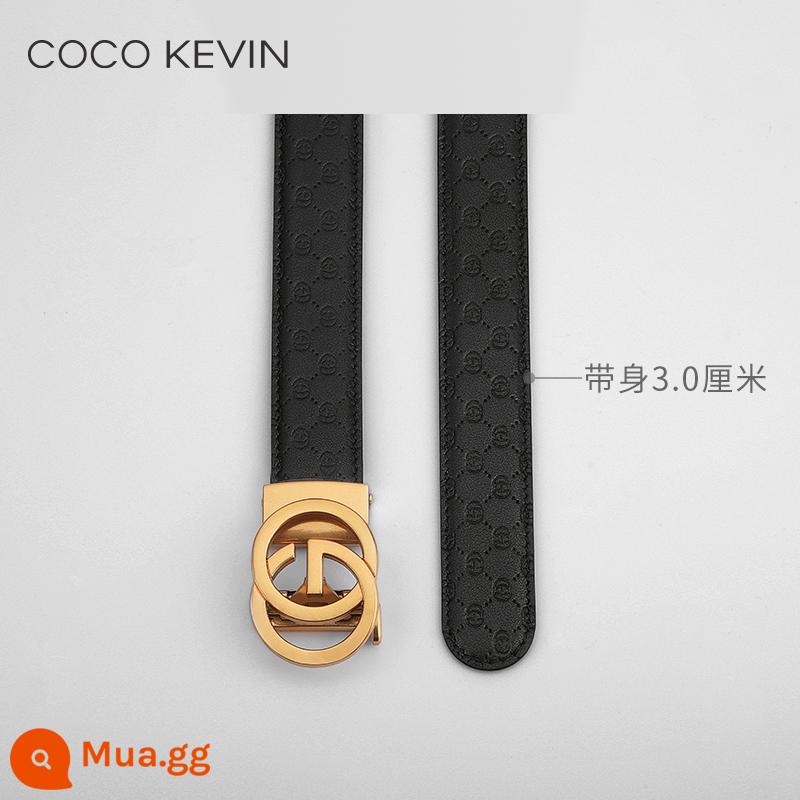 COCO KEVIN Thắt lưng nữ khóa tự động ins phong cách 2023 thắt lưng nữ mới thời trang đai tất cả các trận đấu thủy triều - [Đồng] Đai đen 3.0cm