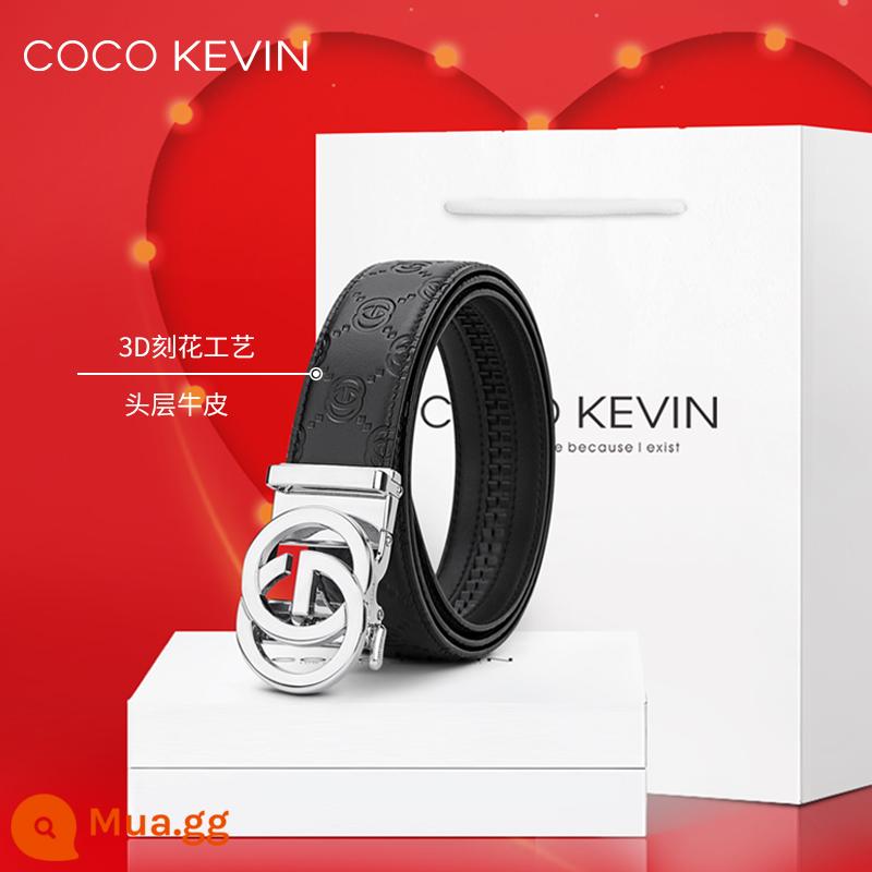 COCO KEVIN Thắt Lưng Da Nam Khóa Tự Động 2023 Mới Thắt Lưng Nam Thương Hiệu Cao Cấp Dây Da Bò Nguyên Chất - [Bạc] Da bò khắc 3D thủ công lớp 1 thời trang