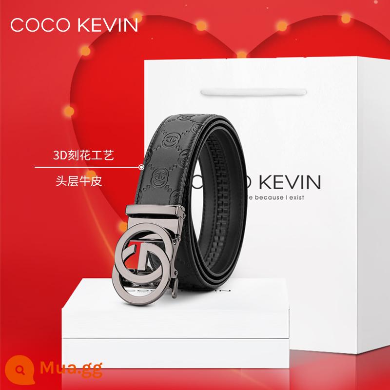 COCO KEVIN Thắt Lưng Da Nam Khóa Tự Động 2023 Mới Thắt Lưng Nam Thương Hiệu Cao Cấp Dây Da Bò Nguyên Chất - [Màu Gunmetal] Da bò khắc 3D thủ công lớp đầu tiên thời trang