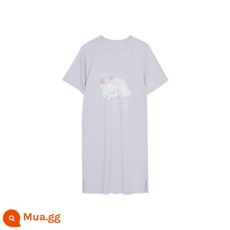 Ubras Disney sê-ri đám mây cotton ngắn tay băng lụa phục vụ tại nhà phương thức váy ngủ - Màu tím xám nhẹ nhàng (mèo Mary)