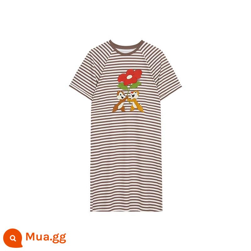 Ubras Disney sê-ri đám mây cotton ngắn tay băng lụa phục vụ tại nhà phương thức váy ngủ - Happy Cloud Cotton-Đường nâu đáy nâu/trắng (Chichititi)