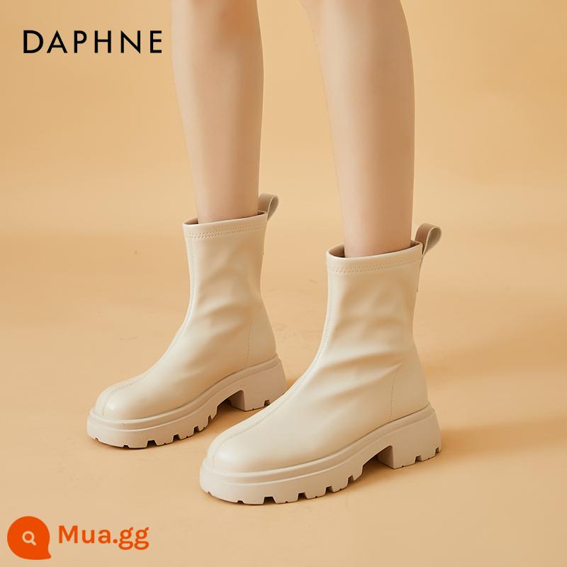 Bốt cổ ngắn siêu hot Daphne bốt nữ thu đông 2022 mùa đông mới hàng Châu Âu lưới đỏ phong cách nóng bỏng cộng nhung đế dày bốt mỏng - trắng nhạt (cộng với nhung)