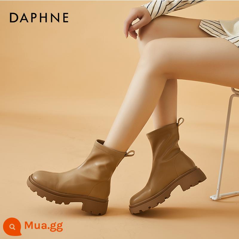 Bốt cổ ngắn siêu hot Daphne bốt nữ thu đông 2022 mùa đông mới hàng Châu Âu lưới đỏ phong cách nóng bỏng cộng nhung đế dày bốt mỏng - Kaki (lót đơn)