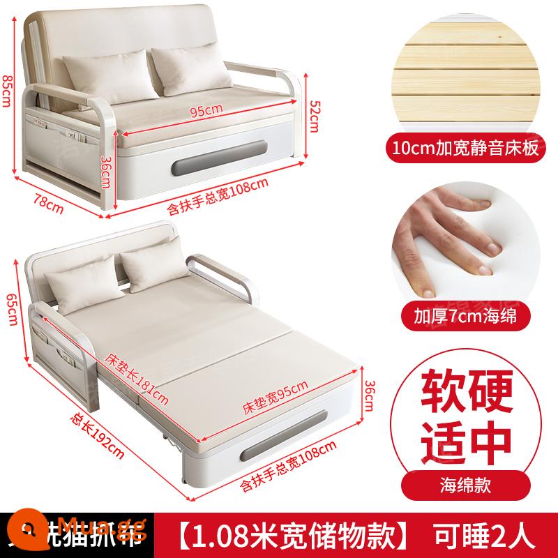 Sofa giường gấp đa năng ban công giường đa năng sofa căn hộ nhỏ 2023 giường lưới đôi có thể thu vào màu đỏ mới - [Mẫu lưu trữ 1,08m] Miếng bọt biển 7cm (vải cào mèo màu trắng nhạt)