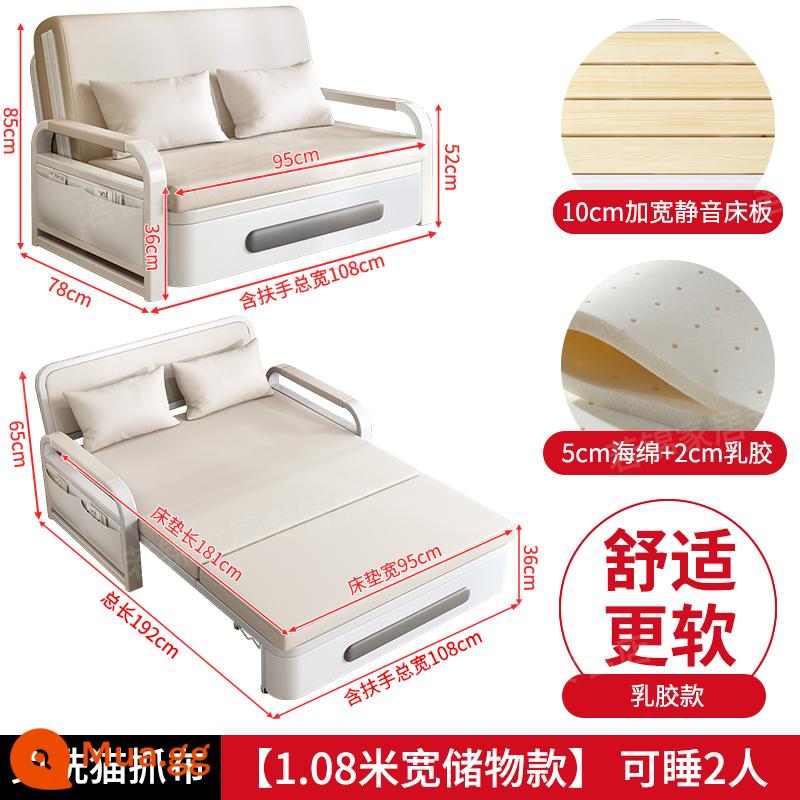 Sofa giường gấp đa năng ban công giường đa năng sofa căn hộ nhỏ 2023 giường lưới đôi có thể thu vào màu đỏ mới - [Mẫu lưu trữ 1,08m] Miếng bọt biển 5cm + mủ cao su 2cm (vải cào mèo màu trắng nhạt)