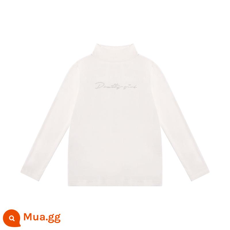 Mu Kemu Children Quần áo Girl Autumn New Children Shirt Breard Silk Letter Hot Những hạt dài -Sleeved t -shirt để giữ ấm và thoải mái - Trắng