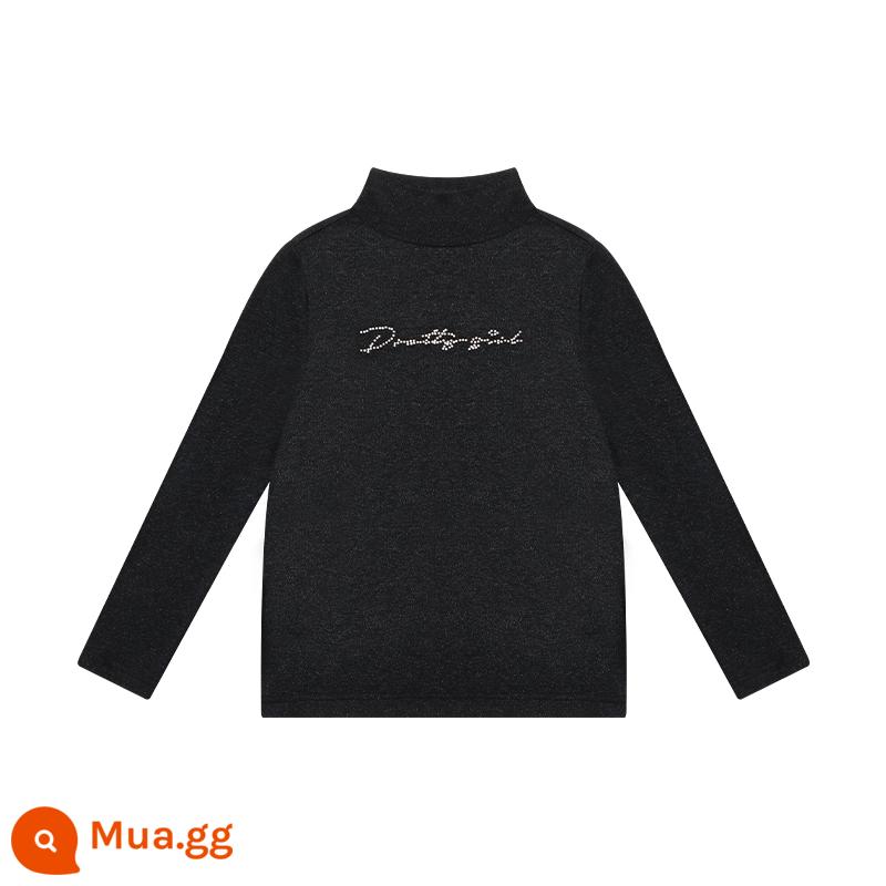 Mu Kemu Children Quần áo Girl Autumn New Children Shirt Breard Silk Letter Hot Những hạt dài -Sleeved t -shirt để giữ ấm và thoải mái - đen