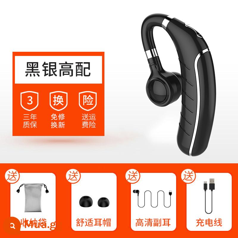 Tai nghe bluetooth thời lượng pin siêu dài không dây 1 bên tai thích hợp cho Apple Huawei oppovivo kê nam công suất lớn phổ thông rổ răng móc tai lái xe pin lớn chuyên dụng chờ siêu lâu nghe nhạc - Phiên bản cao cấp màu đen bạc [Bluetooth 5.0 + thời lượng pin cao + tên + bảo hành ba năm]