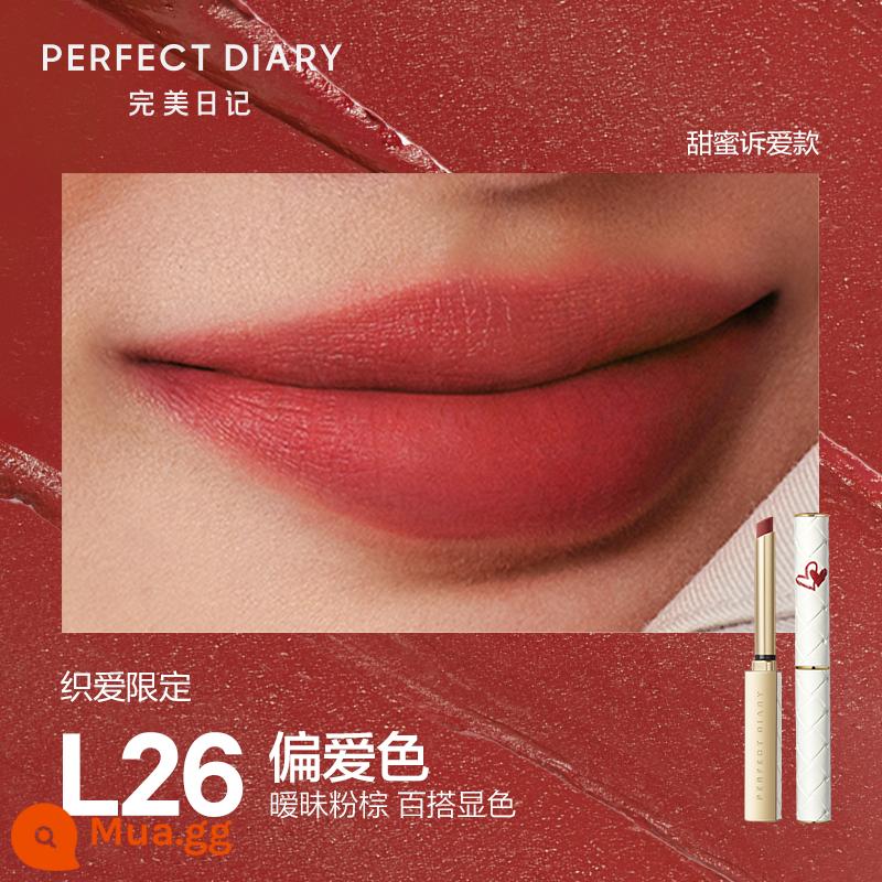 Perfect Diary Small Slim Heel Lipstick Velvet Matte Lipstick Raw Stone Series Nữ White Fluffy Winter Series - [Zhi Ai Limited] L26 Màu sắc yêu thích