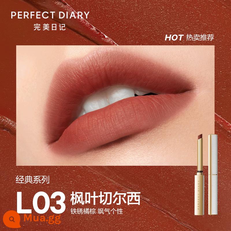 Perfect Diary Small Slim Heel Lipstick Velvet Matte Lipstick Raw Stone Series Nữ White Fluffy Winter Series - [Màu nâu cam rỉ sét]L03 Lá phong Chelsea