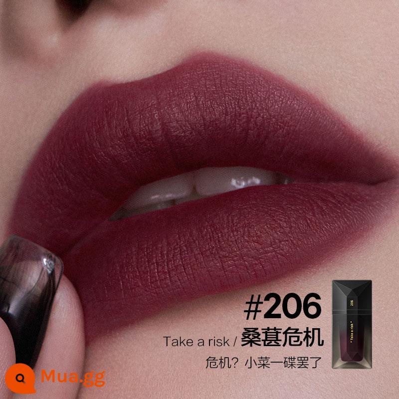 [Mua sớm Double 11] Nhật ký hoàn hảo Danh thiếp Lip Veil Velvet Lip Glaze Matte Lipstick Không phai và không dính vào cốc - 206 Dâu Tằm Khủng Hoảng