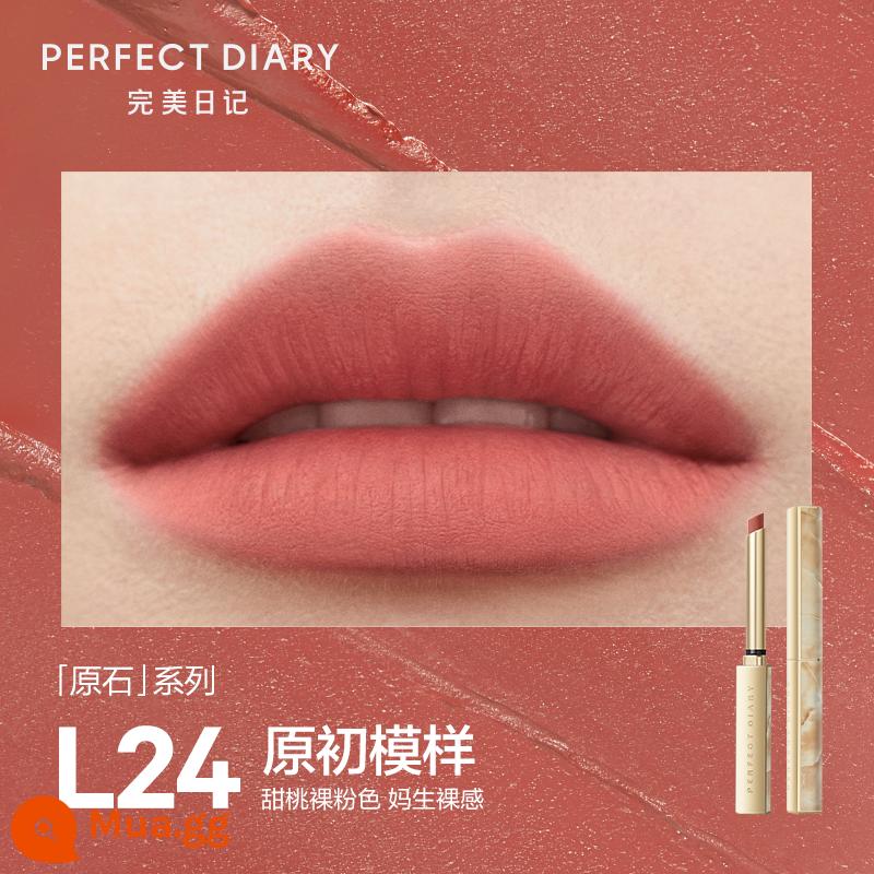 Perfect Diary Small Slim Heel Lipstick Velvet Matte Lipstick Raw Stone Series Nữ White Fluffy Winter Series - L24 ngoại hình ban đầu [hồng đào ngọt ngào]