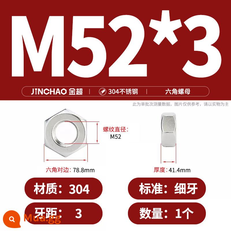 Bu lông đai ốc lục giác inox 304 316 đai ốc mũ vít M3M4M5M6M8M10M12-M33 - M52*3 (1 cái) răng mịn