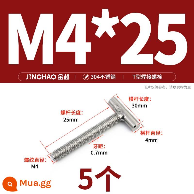 Vít hàn chữ T inox 304 Vít hàn chữ T Bu lông chữ T M4M5M6M8M10M12 - M4*25(5 cái)