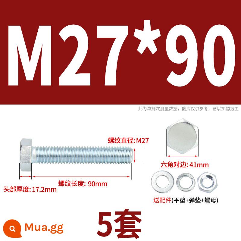 Bộ bu lông lục giác ngoài mạ kẽm cấp 4.8 kết hợp đai ốc M6M8M10M12M14M16M18-M30 - M27*90(5 bộ)