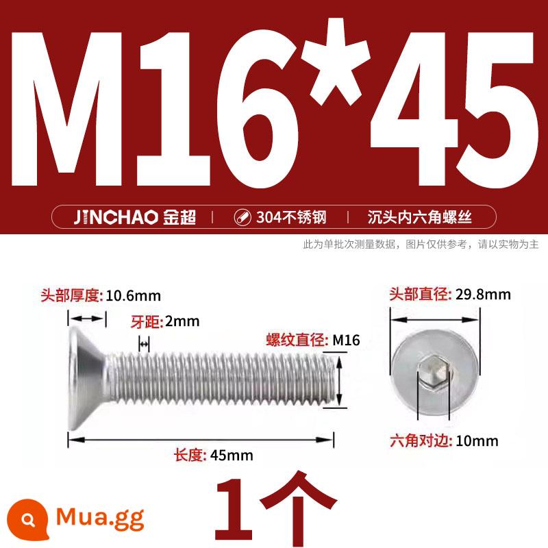 Jinchao 304 thép không gỉ chìm đầu vít lục giác bu lông đầu phẳng phẳng cốc vít M2.5M34M6M8M10M12 - M16*45(1 cái)