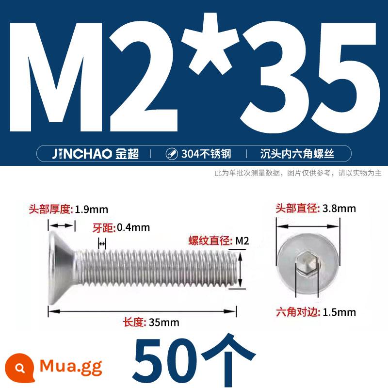 Jinchao 304 thép không gỉ chìm đầu vít lục giác bu lông đầu phẳng phẳng cốc vít M2.5M34M6M8M10M12 - M2*35(50 miếng)