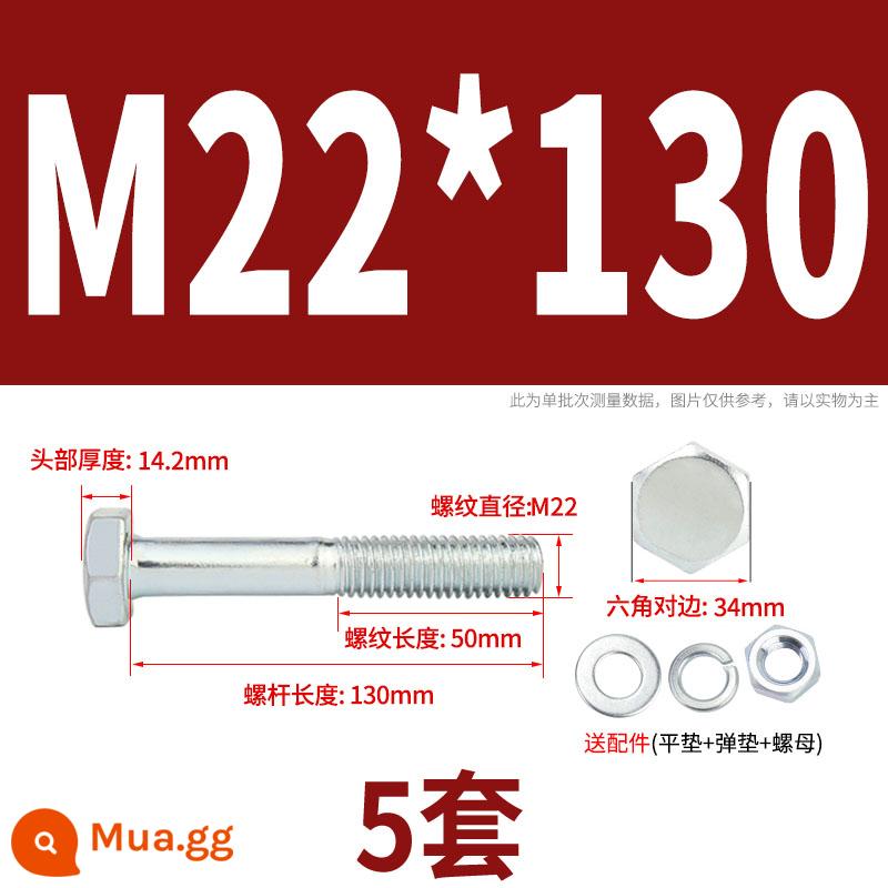 Bộ bu lông lục giác ngoài mạ kẽm cấp 4.8 kết hợp đai ốc M6M8M10M12M14M16M18-M30 - M22*130 nửa răng (5 bộ)