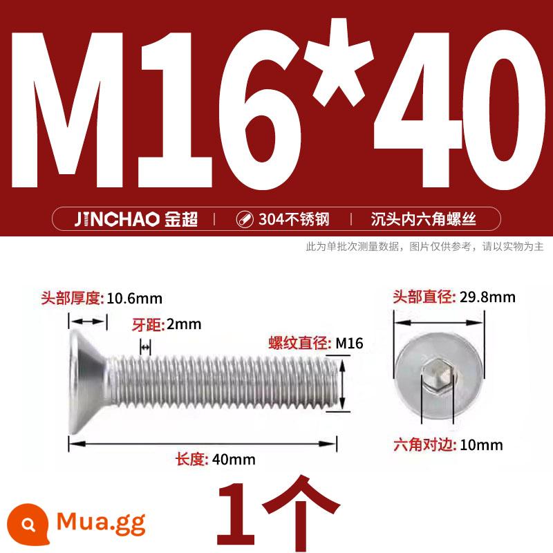 Jinchao 304 thép không gỉ chìm đầu vít lục giác bu lông đầu phẳng phẳng cốc vít M2.5M34M6M8M10M12 - M16*40 (1 cái)