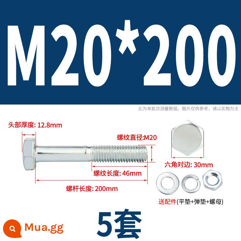 Bộ bu lông lục giác ngoài mạ kẽm cấp 4.8 kết hợp đai ốc M6M8M10M12M14M16M18-M30 - M20*200 nửa răng (5 bộ)