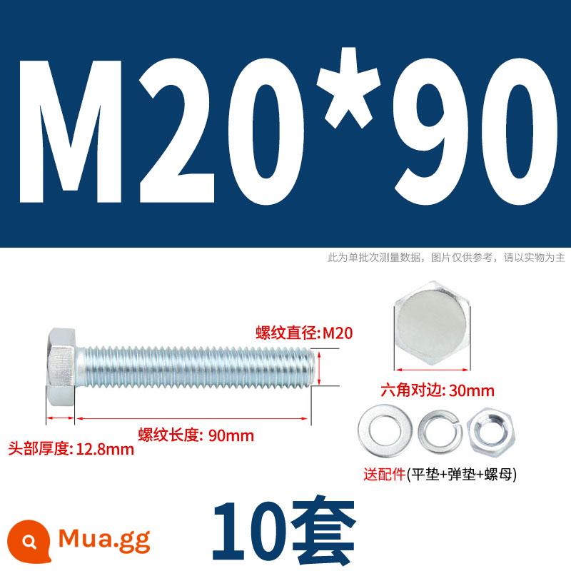 Bộ bu lông lục giác ngoài mạ kẽm cấp 4.8 kết hợp đai ốc M6M8M10M12M14M16M18-M30 - M20*90(10 bộ)