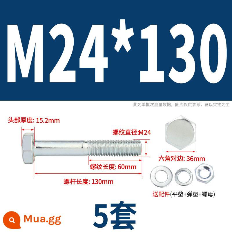 Bộ bu lông lục giác ngoài mạ kẽm cấp 4.8 kết hợp đai ốc M6M8M10M12M14M16M18-M30 - M24*130 nửa răng (5 bộ)