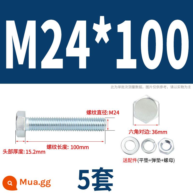 Bộ bu lông lục giác ngoài mạ kẽm cấp 4.8 kết hợp đai ốc M6M8M10M12M14M16M18-M30 - M24*100(5 bộ)